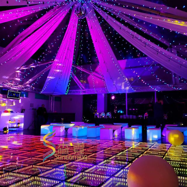 2022 vidrio templado portátil Led espejo infinito 3D escenario boda pista de baile